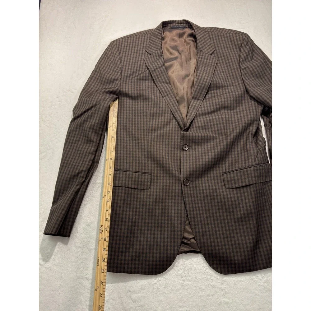 Hugo Boss Sport Coat Mens 42L Brown Check Wool Tweed Elbow Patches Blazer